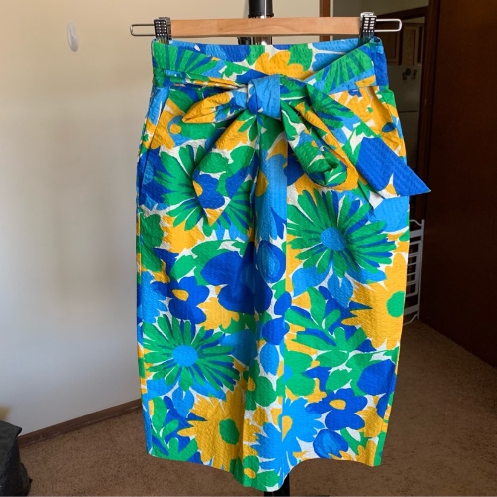 J. Crew Morning Floral Tie Waist Midi Skirt 00